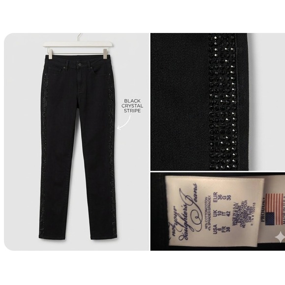 NYDJ Denim - NYDJ Not Your Daughters Jeans Black Crystal Stripe Straight Leg Denim Size 6